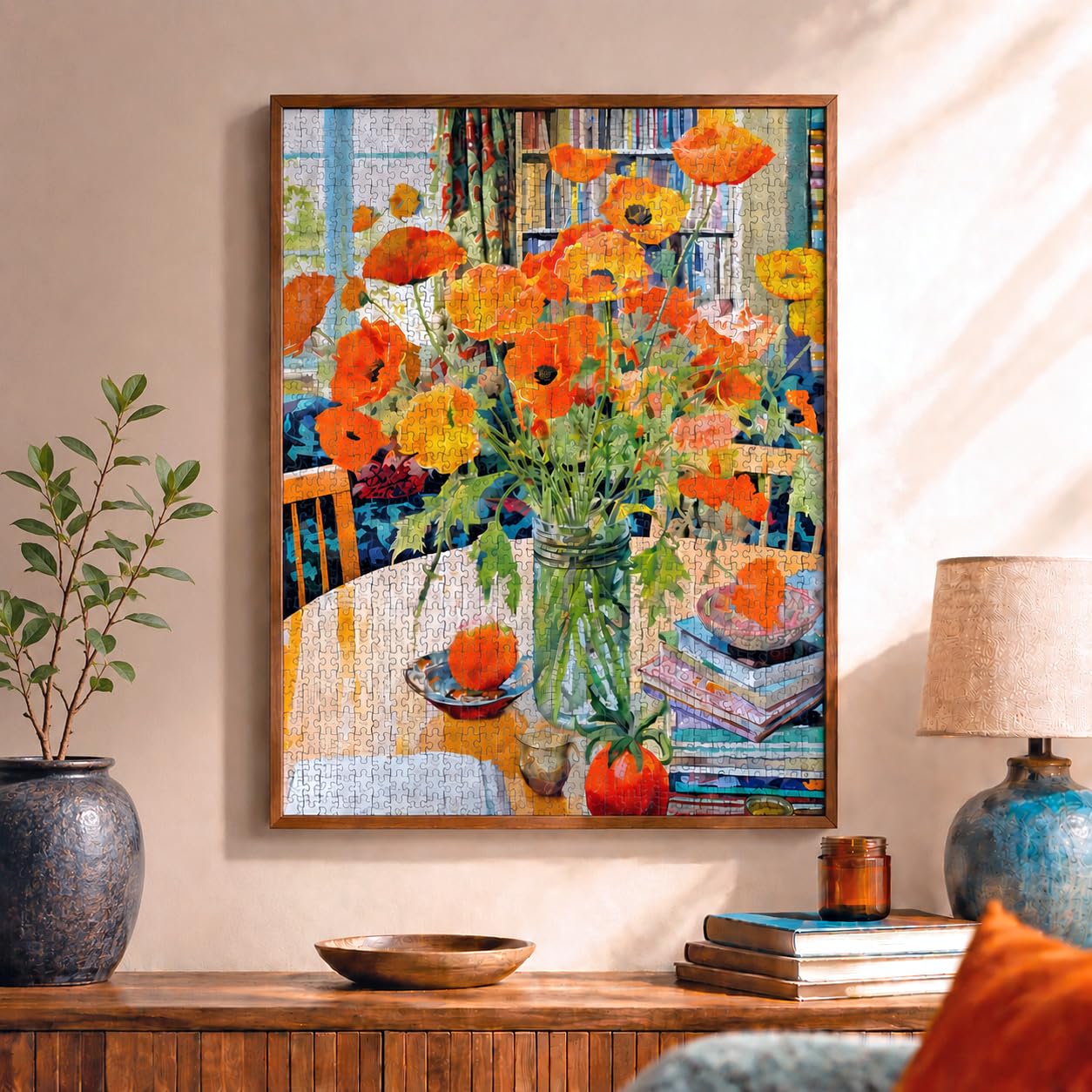 Cross & Glory - Poppies Panorama: Orange Elegance - Jigsaw Puzzles 1000 Pieces for Adults | Floral Puzzle | Vibrant Art | Satin Finish Flower Puzzles