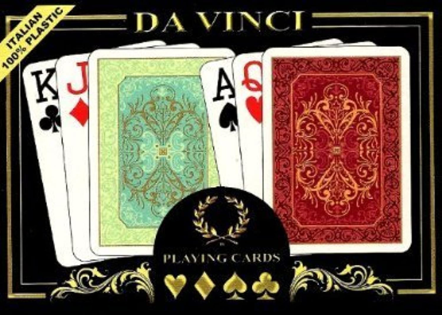 DA VINCI Persiano, Italian 100% Plastic Playing Cards, 2-Deck Set Poker Size Jumbo Index, with Hard Shell Case and 2 Cut Cards