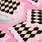 xo, Fetti Checkered Circus Paper Napkins, Wavy Fringe Border - 3-ply, 24 pcs | Carnival Birthday Decorations, Magician Tableware, Kids Party Setting