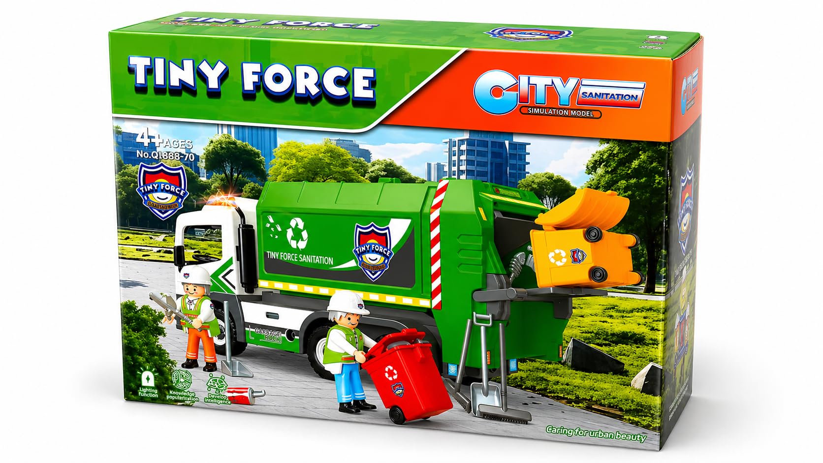 Tiny Force Garbage Truck Toy Set with 2 Action Figures, Dumpster, Trash Bin, Cleanup Accessories & Pretend Trash, Ages 4+