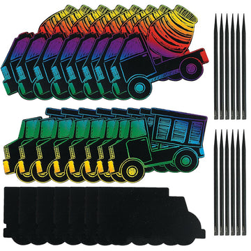 Fun Express Magic Scratch Trucks - Interactive Craft Activity for Kids - Creative DIY Art Home VBS Vacation Bible School Supplies - Educational