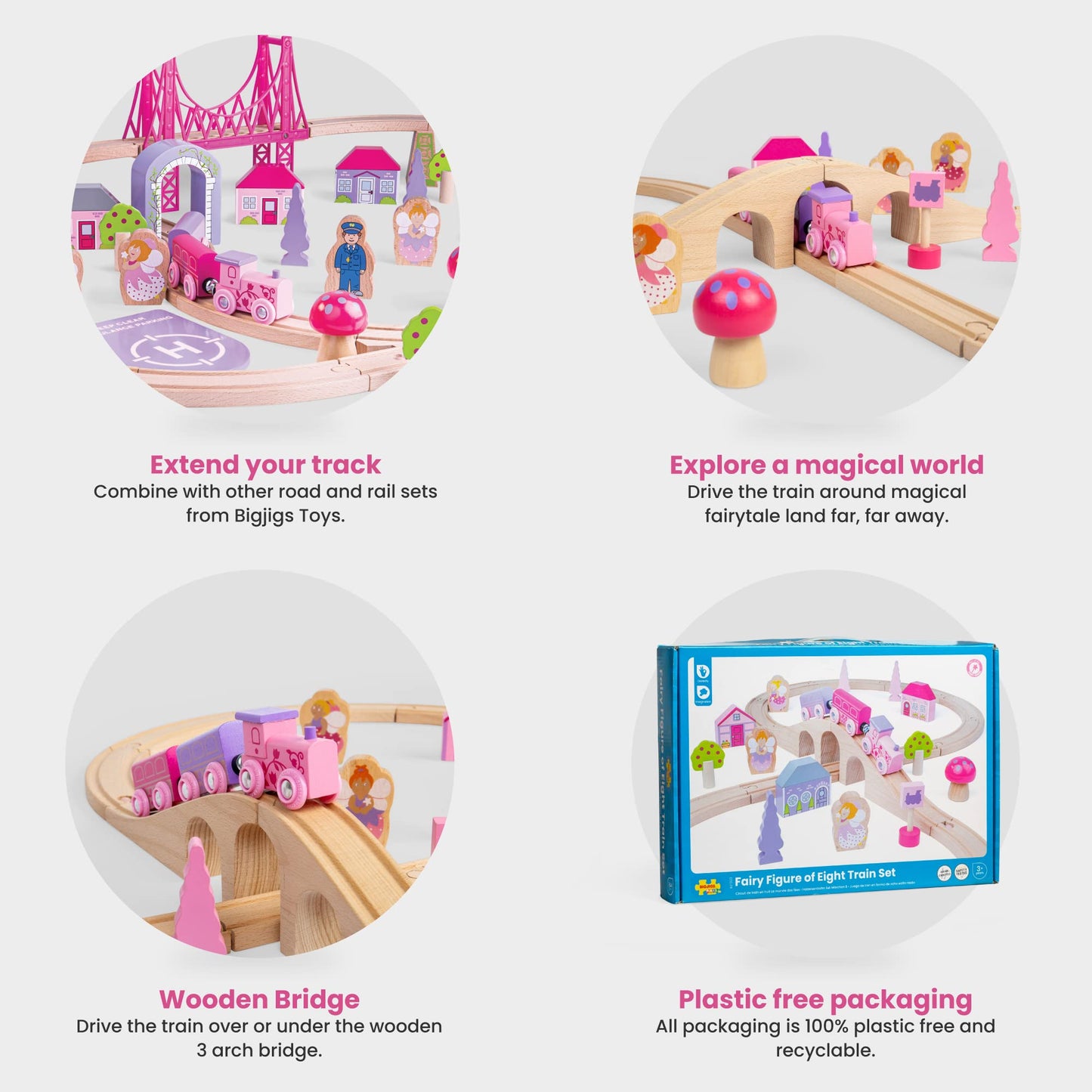 Bigjigs Rail Wooden Fairy Figure of Eight Train Set - 40 Play Pieces