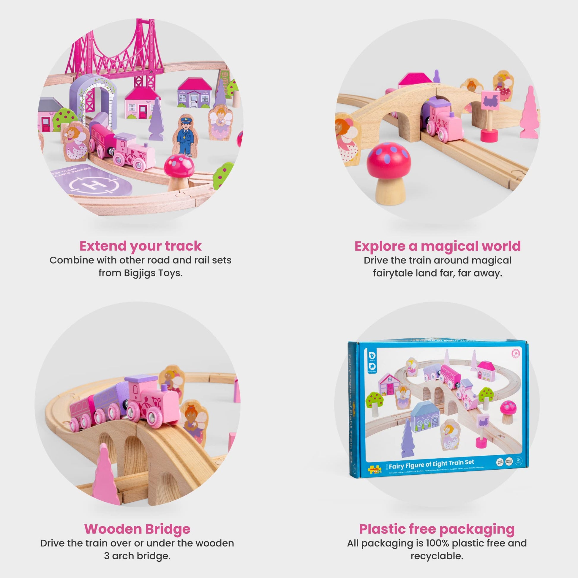 Bigjigs Rail Wooden Fairy Figure of Eight Train Set - 40 Play Pieces