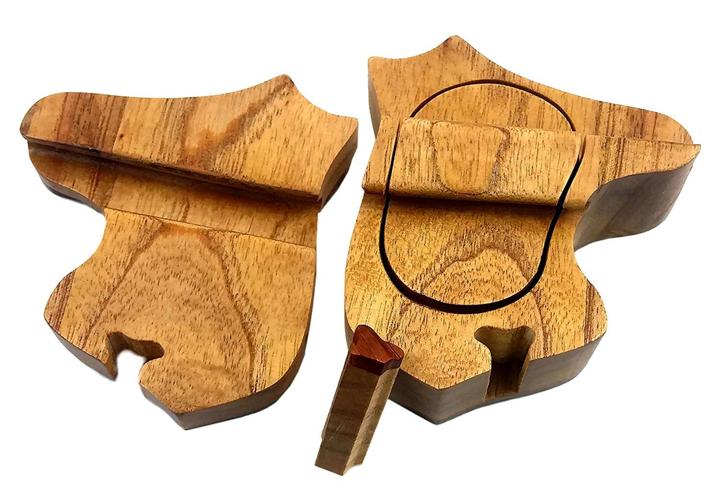 Oberstuff Mane Stay Horse Head All Natural Exotic Woods Puzzle Box, 4.75 X 4.5 X 2 with Sliding Wooden Key Lock, Sliding Cover and Inner Lid to Hidden