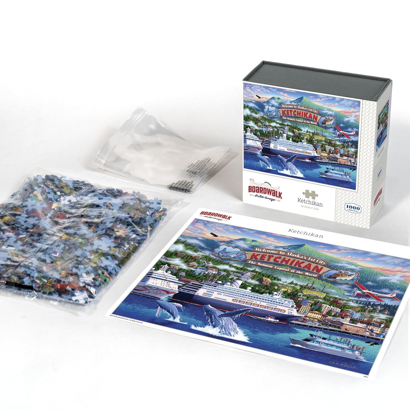 Boardwalk Ketchikan 1000 Piece Jigsaw Puzzle Scenic Wildlife Alaska Puzzles with Premium Box, Gift for Adults and Family 19"x26"