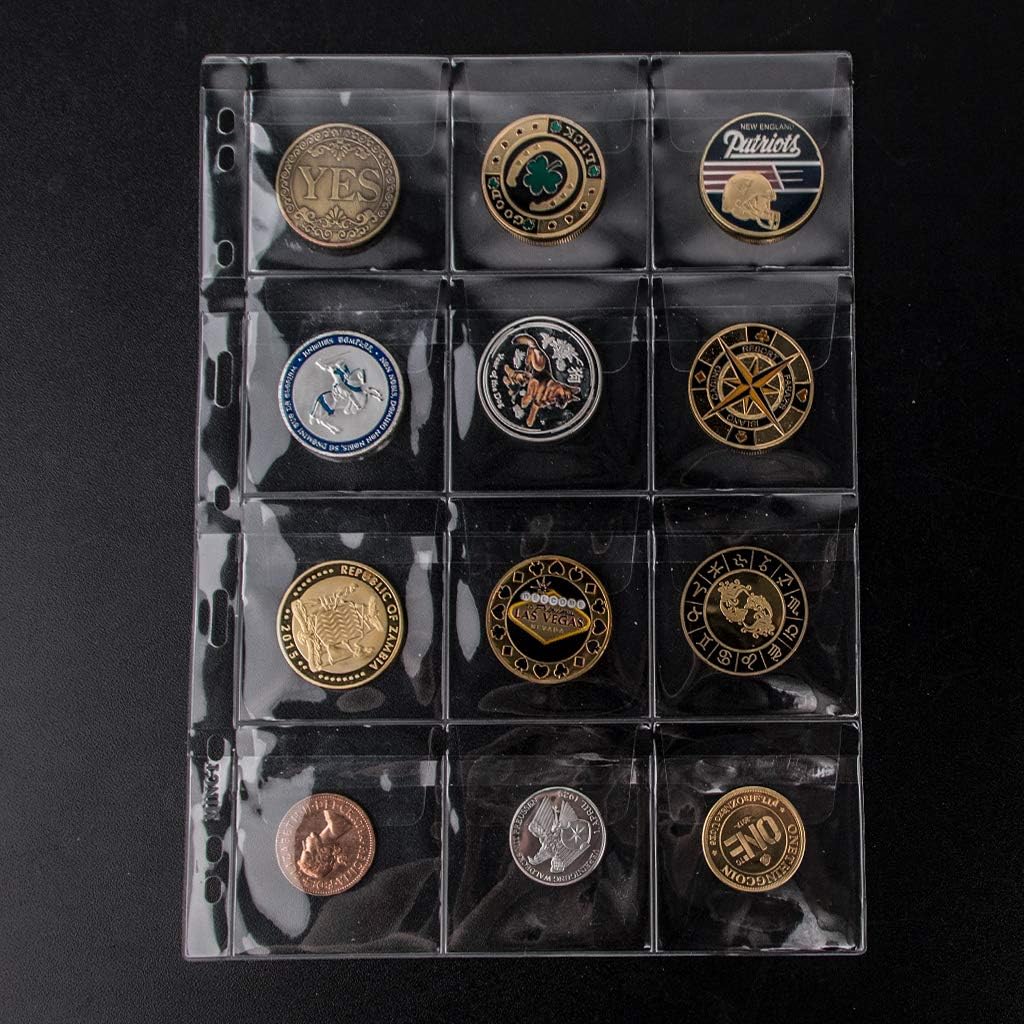Coin Collecting Pages 5 Sheets 12 Pockets Standard 9Hole Coin Pocket Inserts Collecting Sleeves for Coins Uncle Paul CS03512