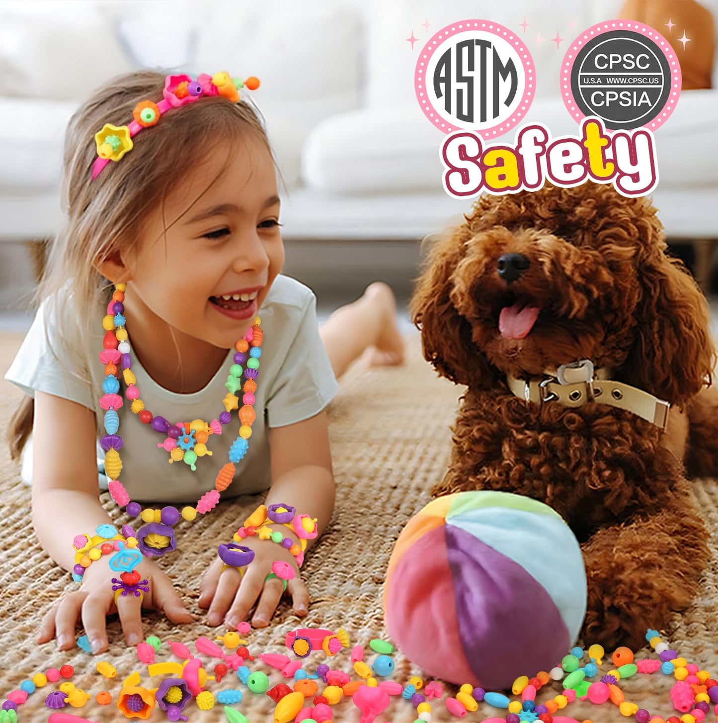 Atoymut 600Pcs Pop Beads, Jewelry Making Kits for Toddlers, Arts and Crafts Supplies for Kids Ages 4-8, Necklace, Bracelet, Ring, Creative DIY Toys