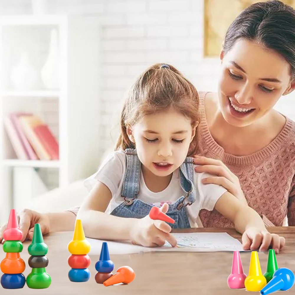 LECAMEBOR Finger Crayons, Non-Toxic Crayon for Kids Washable Palm-Grip Crayons 12 Colors Paint Crayon Sticks Stackable Toys for Boys and Girls