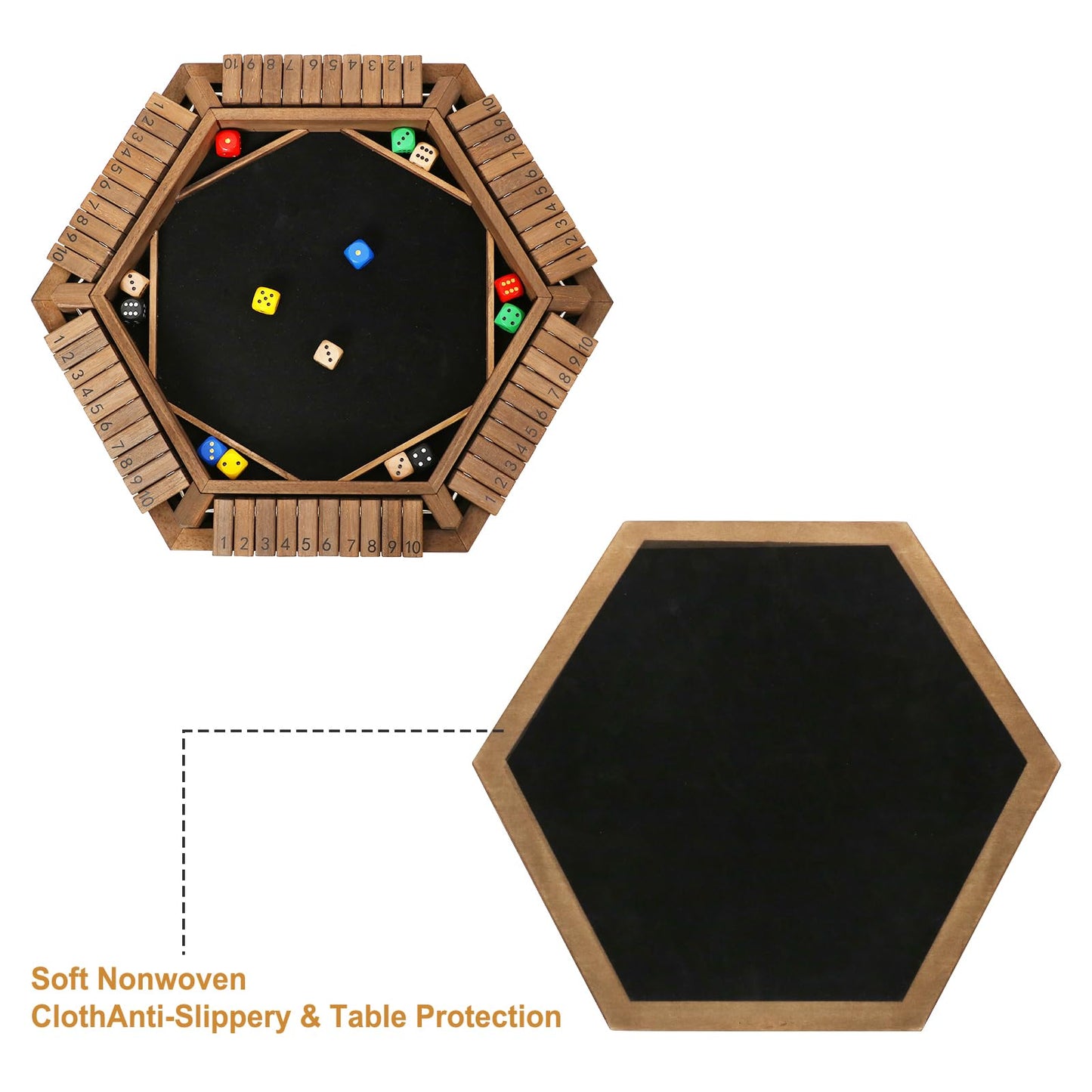 Exqline Shut The Box Game for 2-6 Players, Wooden Board Table Math Game with 14 Dice, 6 Way Classic Puzzle Board Games for Home Classroom or Pub