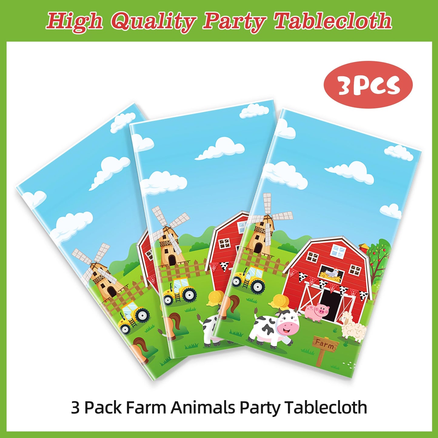 Syxdwz 3Pack Farm Tablecloth Farm Animal Birthday Party Supplies Barnyard Themed Party Decorations Farm Birthday Decorations Rectangular Disposable
