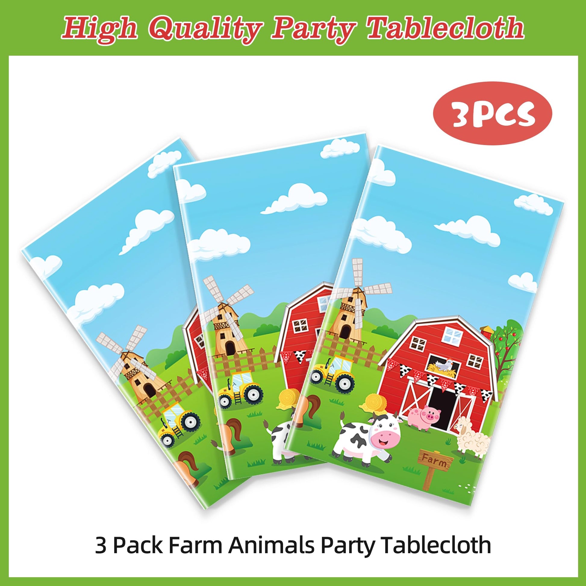 Syxdwz 3Pack Farm Tablecloth Farm Animal Birthday Party Supplies Barnyard Themed Party Decorations Farm Birthday Decorations Rectangular Disposable