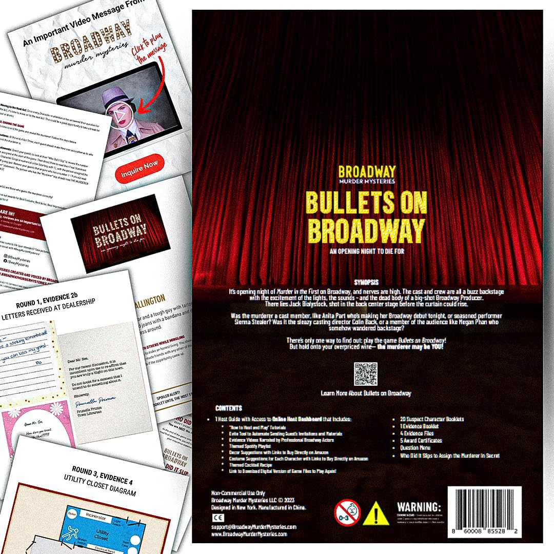 Bullets On Broadway Murder Mystery Game | Murder Mystery Dinner Party Kit | Broadway Mystery Game for Adults and Teens | Interactive Detective Dinner