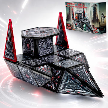 Little Pi Space Battleship Magnetic Tiles | Magnetic Blocks for Star Inspired Galactic Building | STEM Toys for Kids Age 3 4 5 6 7 8