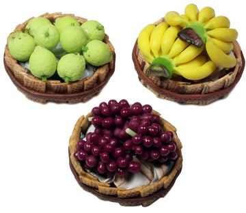 Realistic Guava, Banana and Purple Grapes Fruit Basket Figurine, Miniature Dollhouse Accessory, Perfect DIY Dollhouse Kitchen