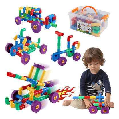 ZOZOPLAY STEM Learning Toy Tubular Pipes & Spouts & Joints 64 Piece Build Bicycle, Tank, Scootie, Moter Skills Endless Designs Educational Building