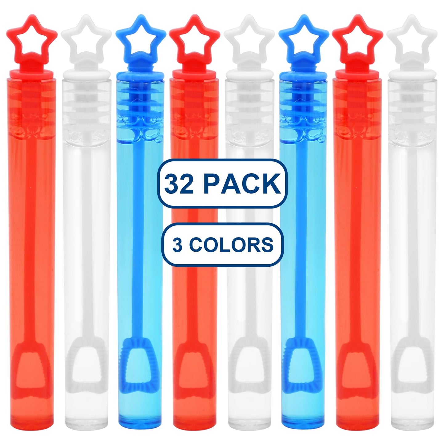 32 Pack Mini Star Bubble Wands for Kids Party Favors, Assorted Red, White Blue Bubble in Bulk Summer Toy for 4th of July, Independence Day, Memorial