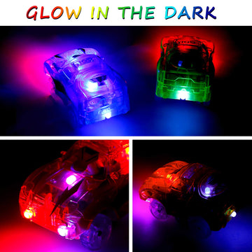 4pcs Tracks Cars Replacement Only - Light Up Magic Cars for Tracks Compatible with Glow in the Dark Toy Cars with 5 Led Flashing Lights for Most Race