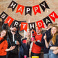 Runhiskii Happy Birthday Banner, Red Black Cardstock Decorations, 13pcs Reusable Banner for Men Women Boys Girls
