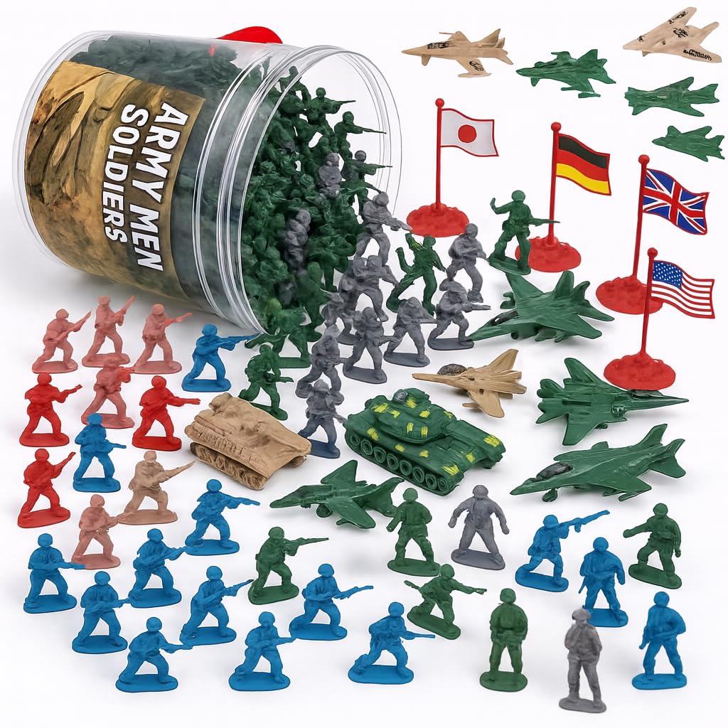 Liberty Imports Army Men Toy Soldiers Playset Bucket - WWII Action Figures with Military Vehicles, Accessories & Flags - Kids Imaginative Battle Toy