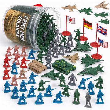 Liberty Imports Army Men Toy Soldiers Playset Bucket - WWII Action Figures with Military Vehicles, Accessories & Flags - Kids Imaginative Battle Toy