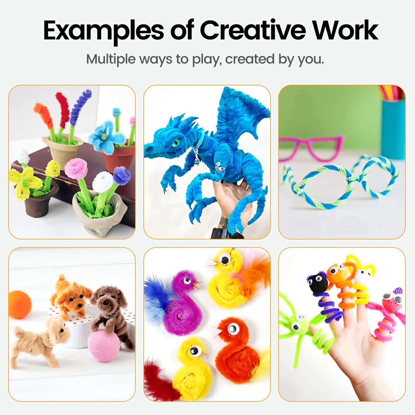 Pipe Cleaners Bulk,1000 pcs Pipe Cleaner Flower Kit,20 Color Chenille Stems Pipe Cleaners Crafts,100 Self-Adhesive Eyes,DIY Arts and Decorations