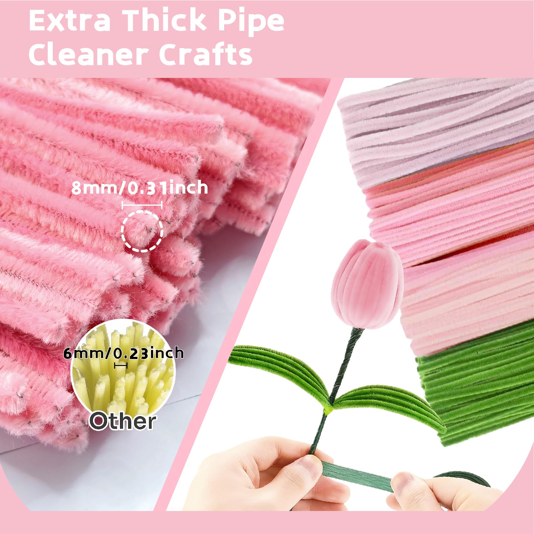 CllyCnny Pipe Cleaner Flower Craft Kit, 400 PCS Extra Thick 8mm Chenille Stems DIY Tulip Bouquet Making Set with Stamens, Floral Stems, Tape, Glue