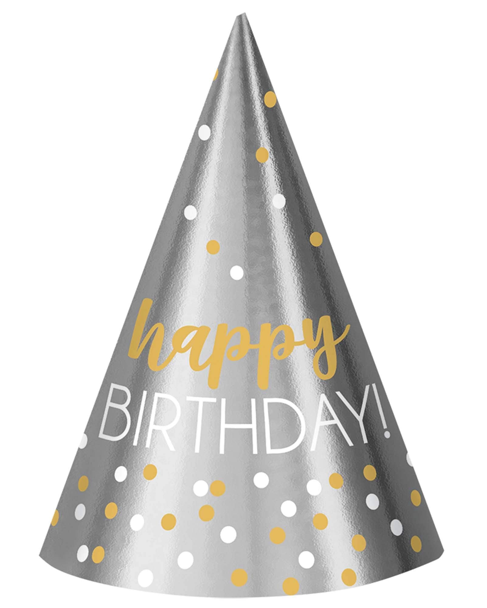 Sparkling Silver & Gold Foil Cone Hats - 7" (Pack of 12) - Deluxe Birthday Party Accessory - Unique Printed Design for Kids & Adults - Perfect