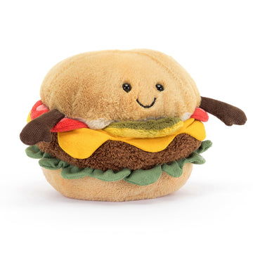 Jellycat Amuseables Burger Stuffed Toy, 4.5 inches - Food Plush - Fun Gift Idea