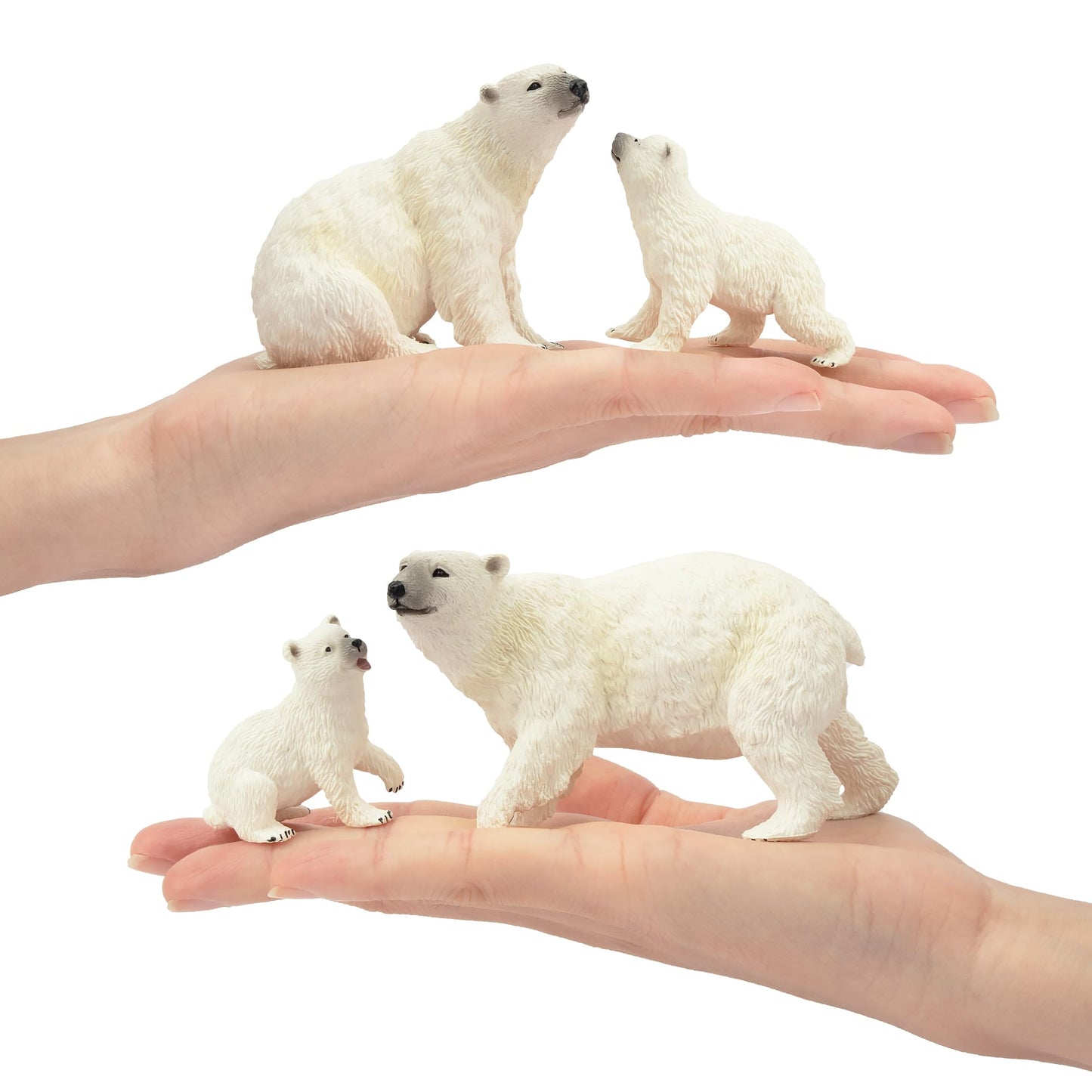 Toymany 6PCS Polar Bear Figurines Toy with Polar Bear Cub, 2-4" Realistic Plastic Arctic Animals Figures Family Set for Christmas Educational Toys