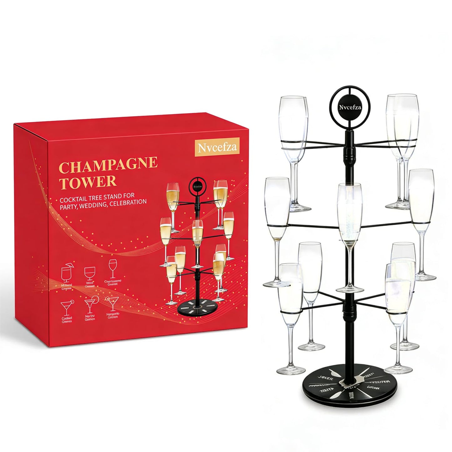 Nvcefza Metal Cocktail Tree Stand Heavy Duty 3 Tier Tree Drink Tower with 12 Holders for Champagne Martini Cup Fun Party Drinking for Party Holiday