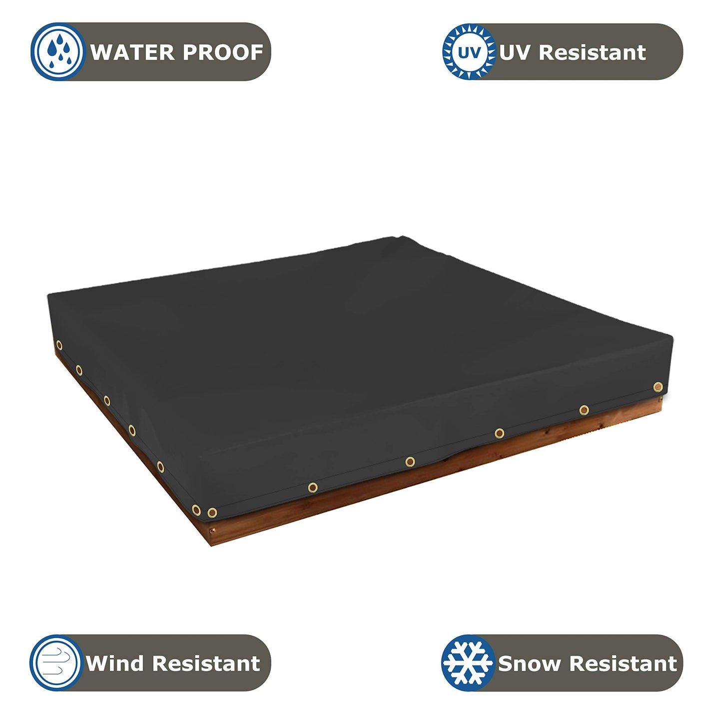 Sandbox Cover 18 Oz Waterproof - Sandpit Cover 100% Weather Resistant with Metal Grommets (50" W x 50" D x 8" H, Black)