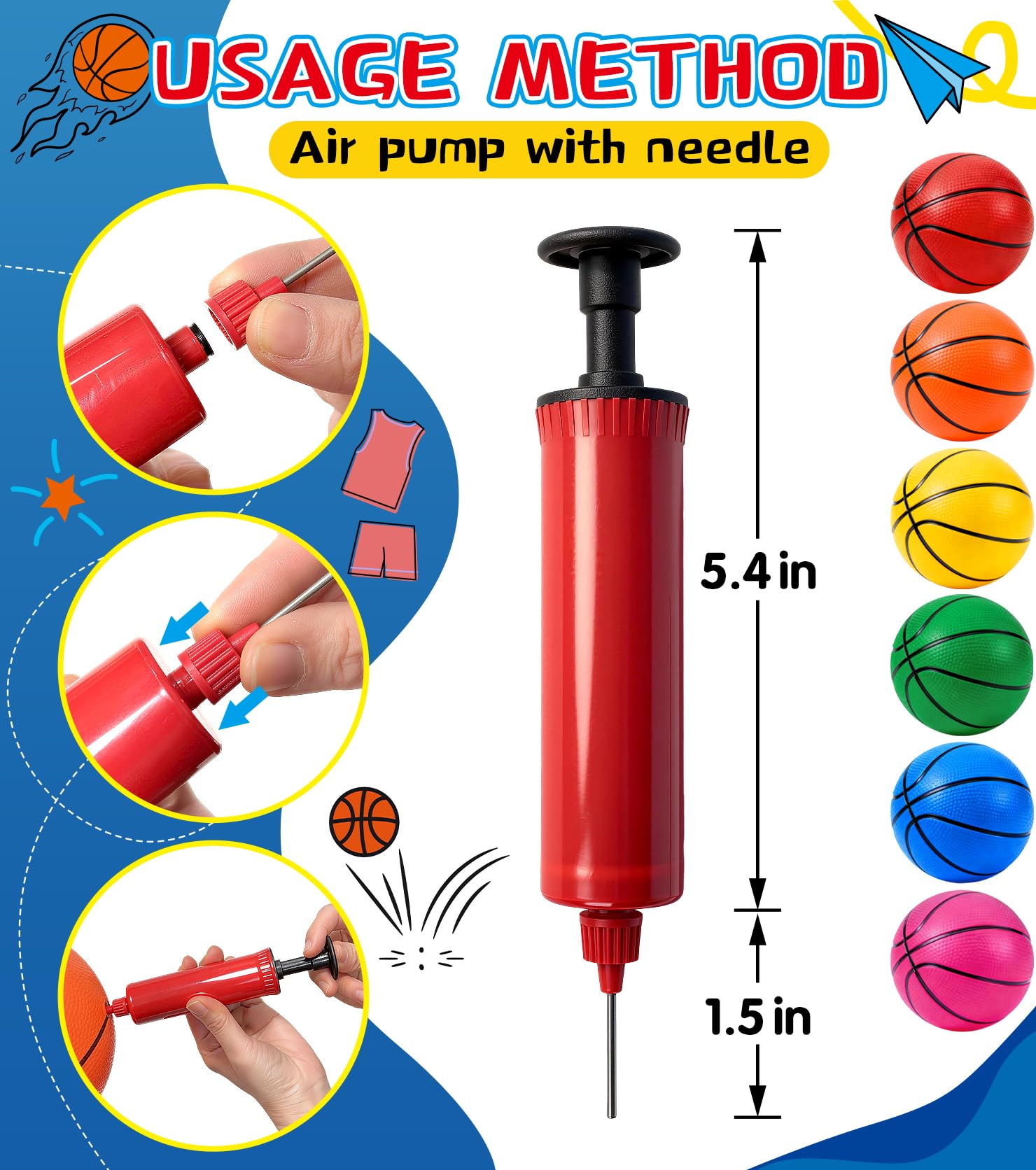 LAO XUE 6 Pack Mini Basketball Set with Pump,6 Inch Inflatable Balls
