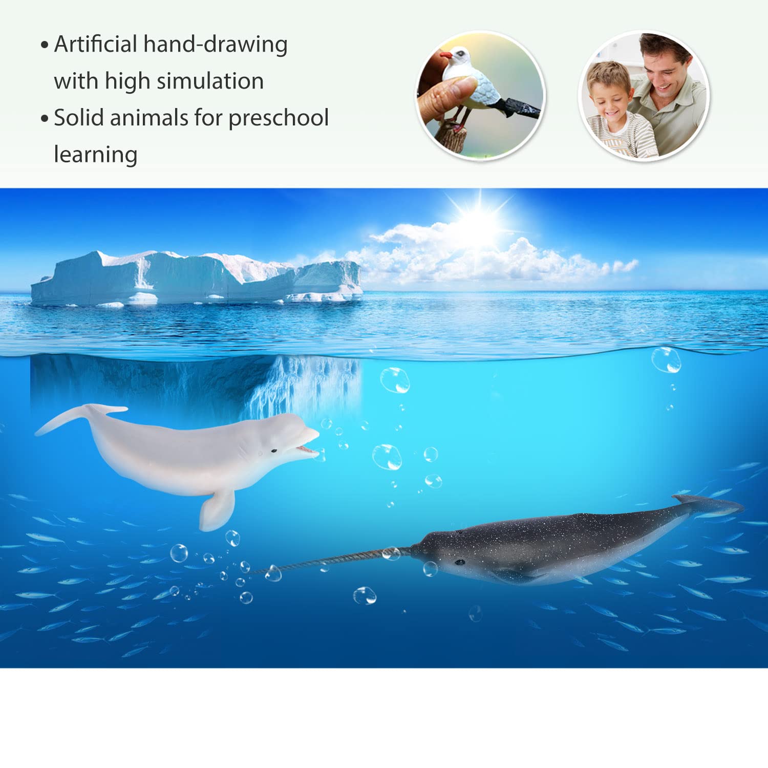 Volnau Sea Creature Toys Figures 9PCS Arctic Circle Ocean Animals Figurines for Toddlers Kids Christmas Decoration Gift Plastic Fish Preschool Pack