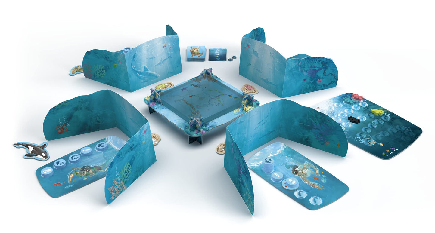 Sit Down! Dive Board Game - Unique Transparent Ocean Cards, Push Your Luck, Catch a Ride on a Sea Turtle or Dolphin - First to 23 Points Wins, 1-4