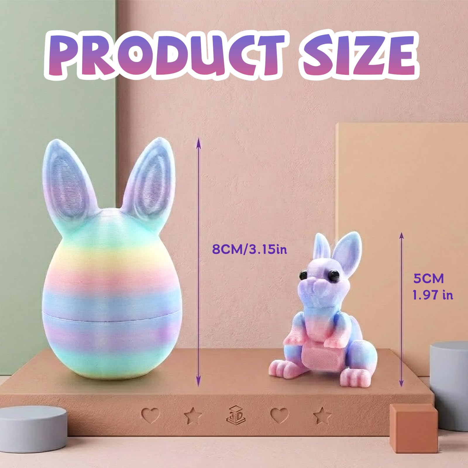 3D Printed Easter Eggs with Bunny Inside,Easter Surprise Rabbit Eggs,3D Printed Animals, Easter Basket Stuffers,Fidget Toys Gifts (4PCS)
