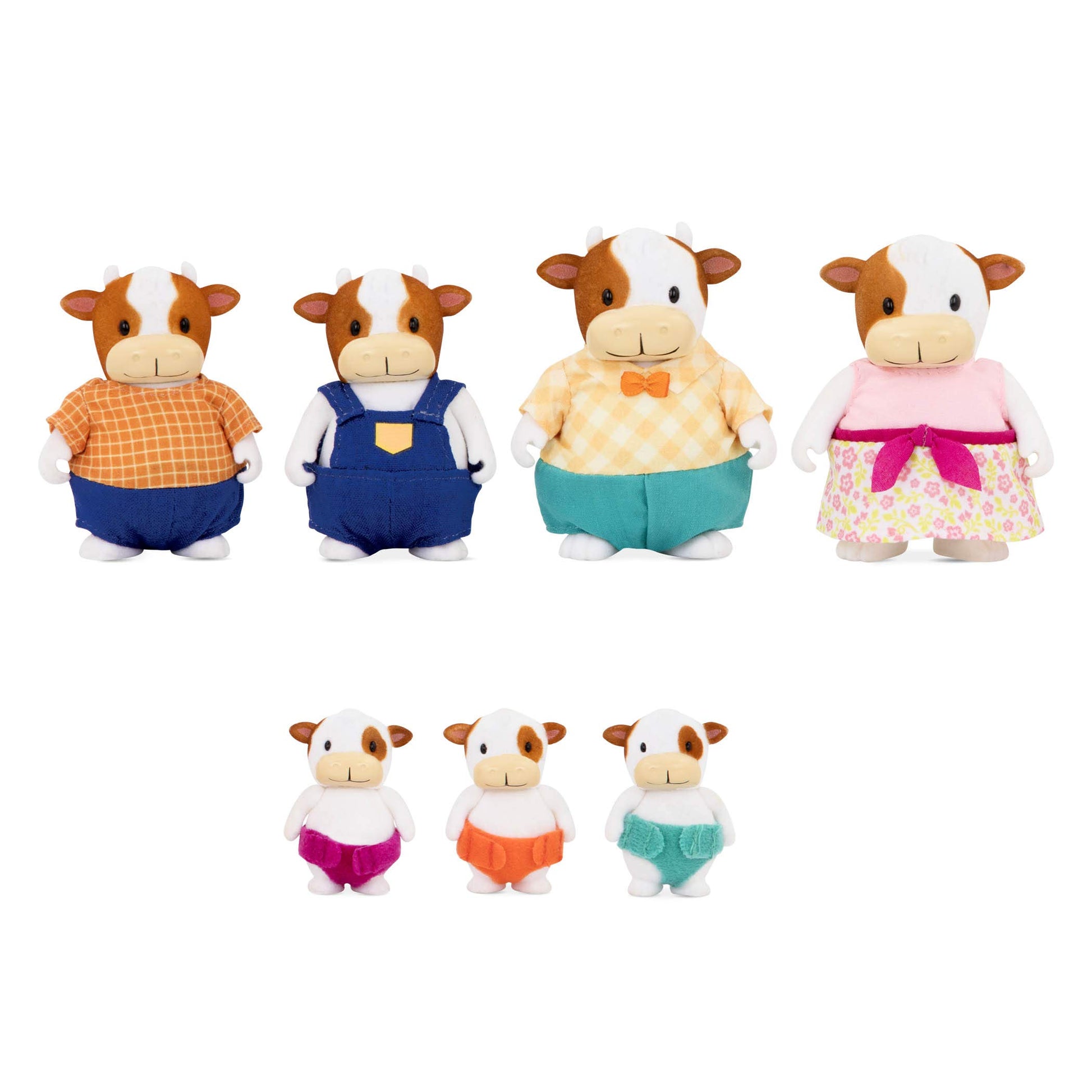 Li'l Woodzeez - The FitzMoo Cow Family - Flocked - Set of 7 Collectible Posable Cow Figures - Pretend Play Doll Figures - Gift Toy for Kids Age 3+