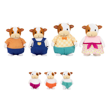 Li'l Woodzeez - The FitzMoo Cow Family - Flocked - Set of 7 Collectible Posable Cow Figures - Pretend Play Doll Figures - Gift Toy for Kids Age 3+