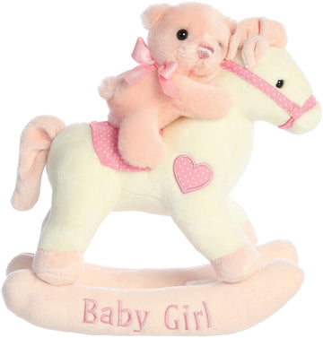 Aurora® Melodious Musicals! Baby Girl Rocking Horse™ Baby Stuffed Animal - Musical Entertainment - Engaging Play - Pink 11 Inches