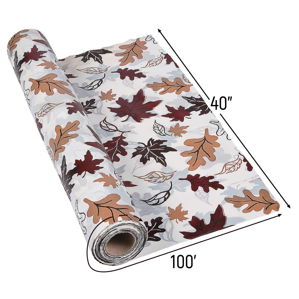 Fun Express Fall Leaves Tablecloth Roll 100 Ft - Premium Plastic Table Cover for Thanksgiving Decorations, Fall Parties & Harvest Events | Rectangle
