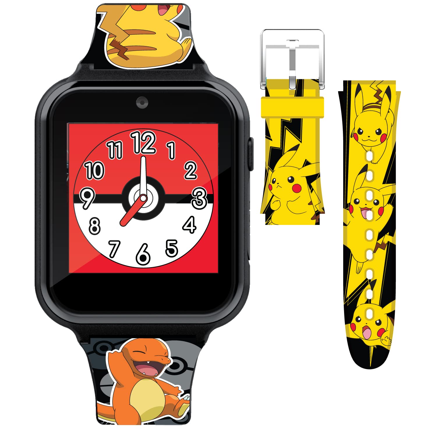 Pokémon Interactive Kids Smartwatch with Touchscreen, Interchangeable Pikachu & Friends Straps, Built-in Camera, Alarm, Stopwatch, Calculator, and 10