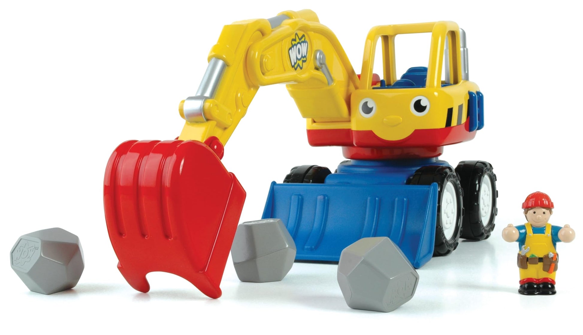 WOW Toys Dexter The Digger - Friction Powered Excavator Truck with Driver Figure & Moving Scoop | No Batteries, Durable Toddler Construction Toy