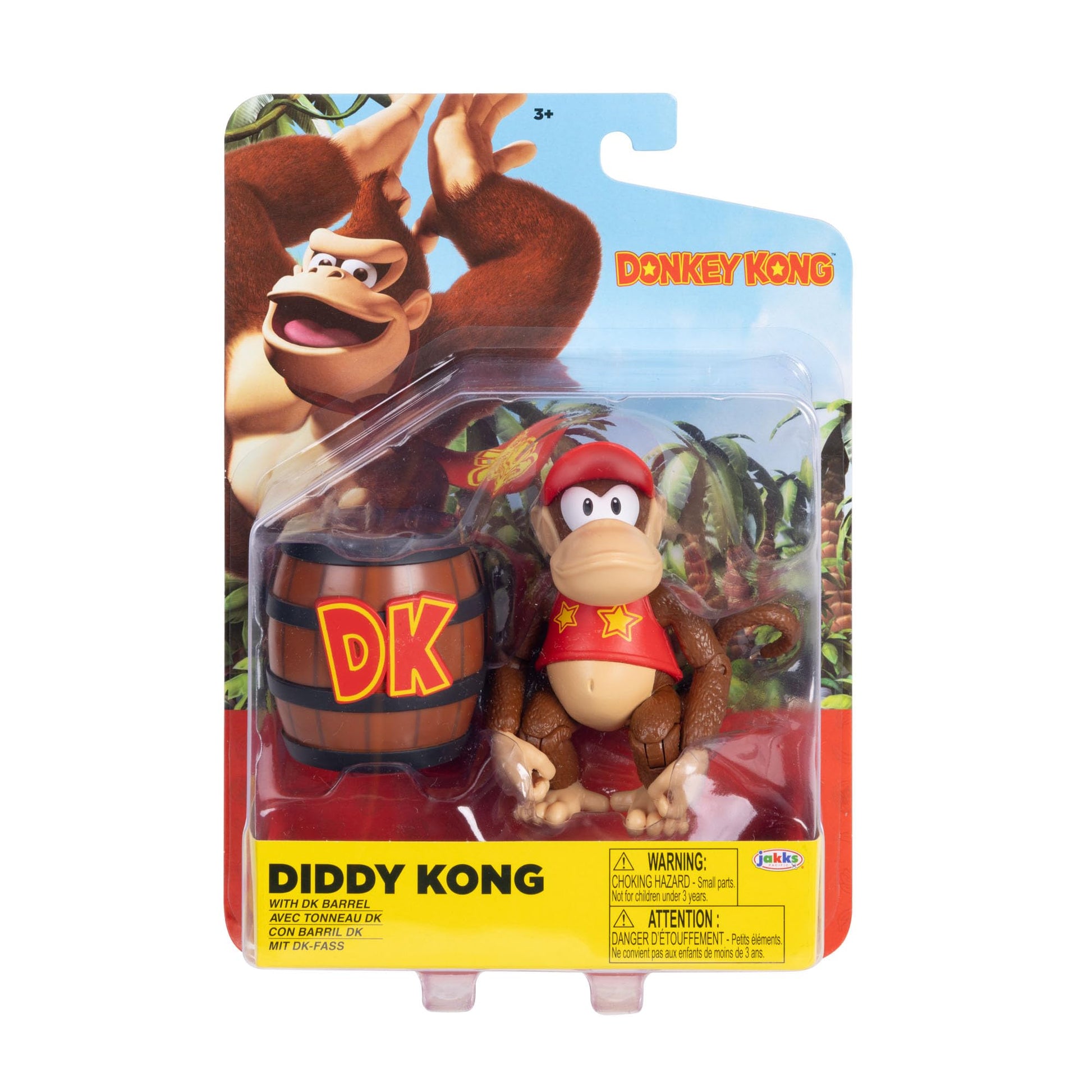 Nintendo Diddy Kong 4" / 10cm Articulated Action Figure, Official by Jakks Pacific, 13 Points of Articulation, Includes Barrel Accessory, Perfect