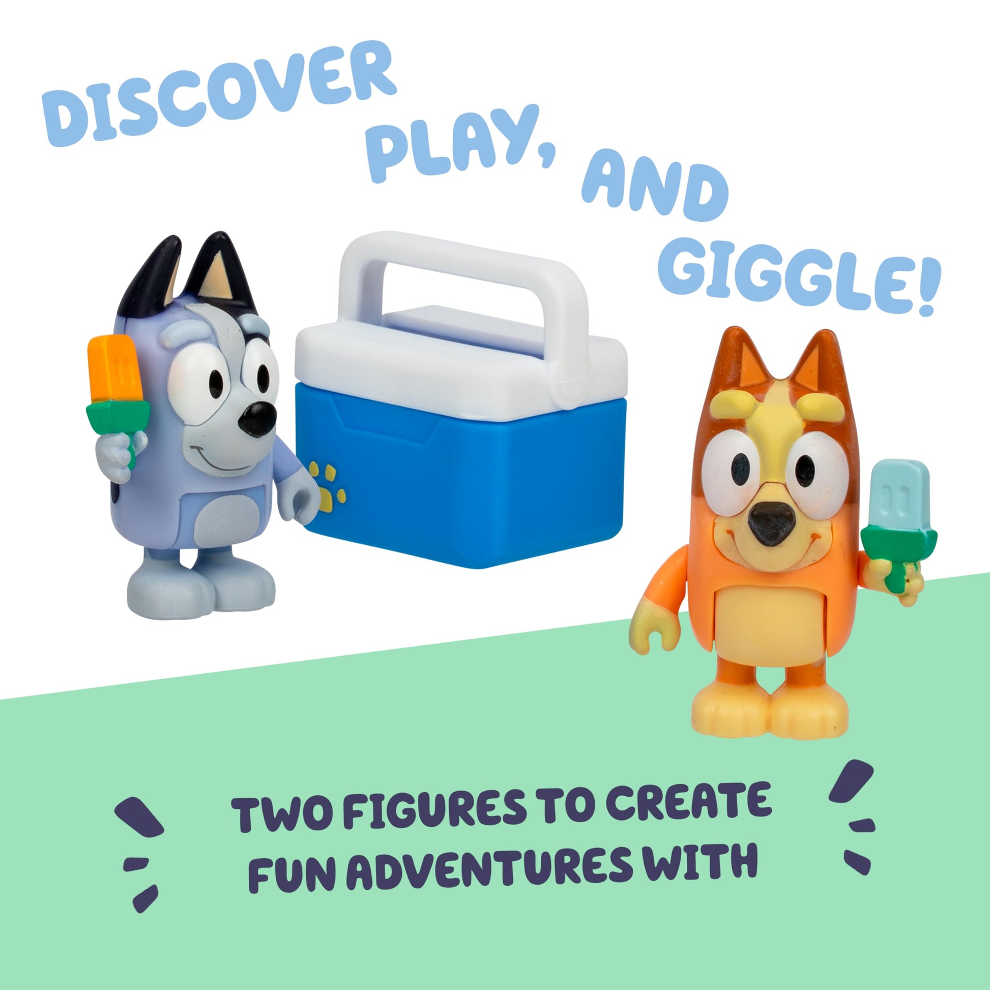 Bluey Let's Play Chef 2-Pack Toy Figure Playset, Ice Blocks Bingo and Socks Toddler Figurine Toys Set, Poseable Figurines for Kids Ages 3-5