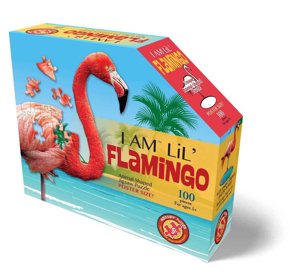 Madd Capp LiL' FLAMINGO 100 Piece Jigsaw Puzzle For Ages 5+ - 4009 - Unique Animal-Shaped Border, Poster Size when completed, Oversized Puzzle Pieces