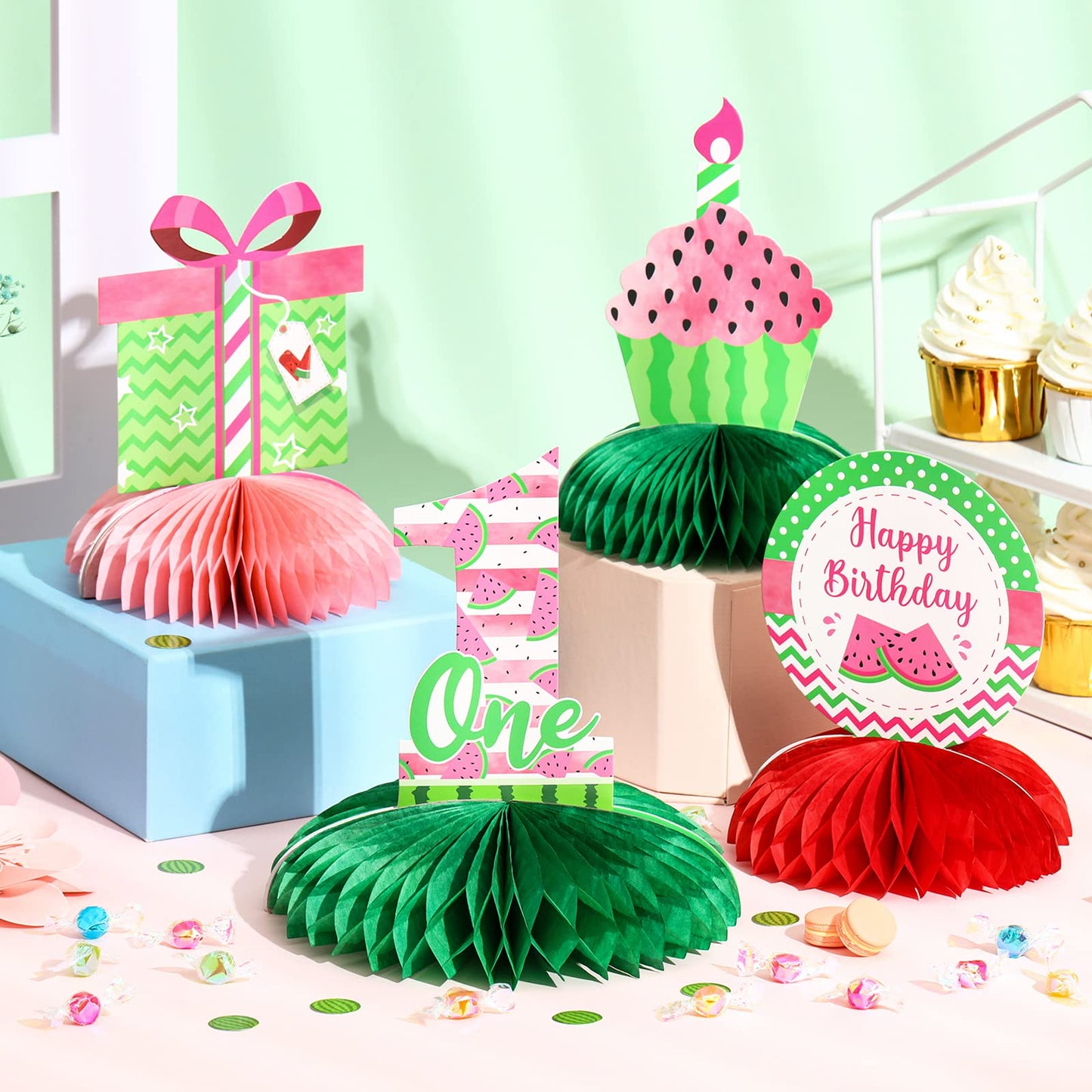 Watermelon Party Decorations,One in a Melon Party Decorations Watermelon Honeycomb Centerpieces, Watermelon 1st Birthday Decor for Summer Fruit