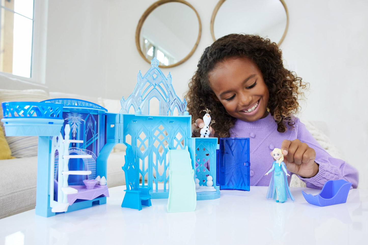 Mattel Disney Frozen Toys, Elsa Ice Palace Storytime Stackers, Castle Doll House Playset with Small Doll & 8 Accessories, Travel Toy with Handle