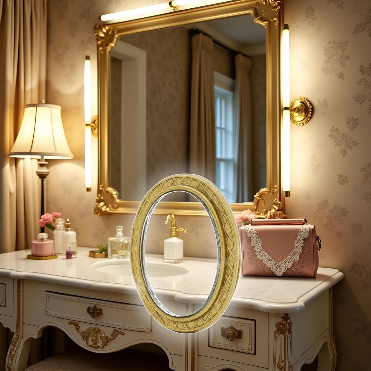 Miniature Dollhouse Mirror European Frame Mirror Dollhouse Victorian Baroque Wall Decor Miniature Bedroom Mini Furniture Accessory for 1/12 Dollhouse