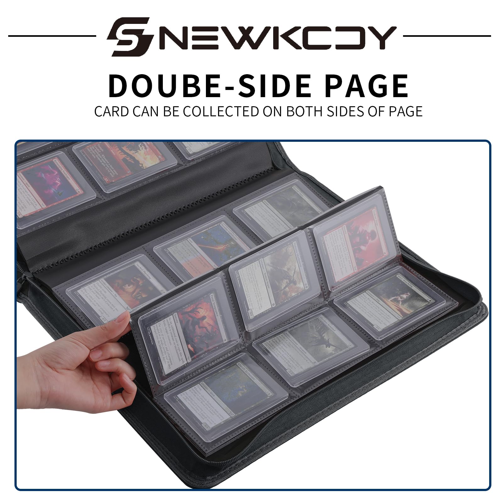 Snekdy Top loader Binder, 9 Pockets Top Loader?Holds 360 Top Loaders cards, Card binder with Sleeves for card in 3 x 4 inches color smooth Zipper PU