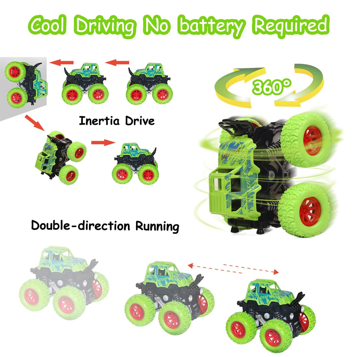 Monster Truck Toys - Friction Powered Toy Cars Push and Go Truck Toys for Toddlers Kids Age 2-4 3-5 4-7 Best Christmas Birthday Party Children's Day