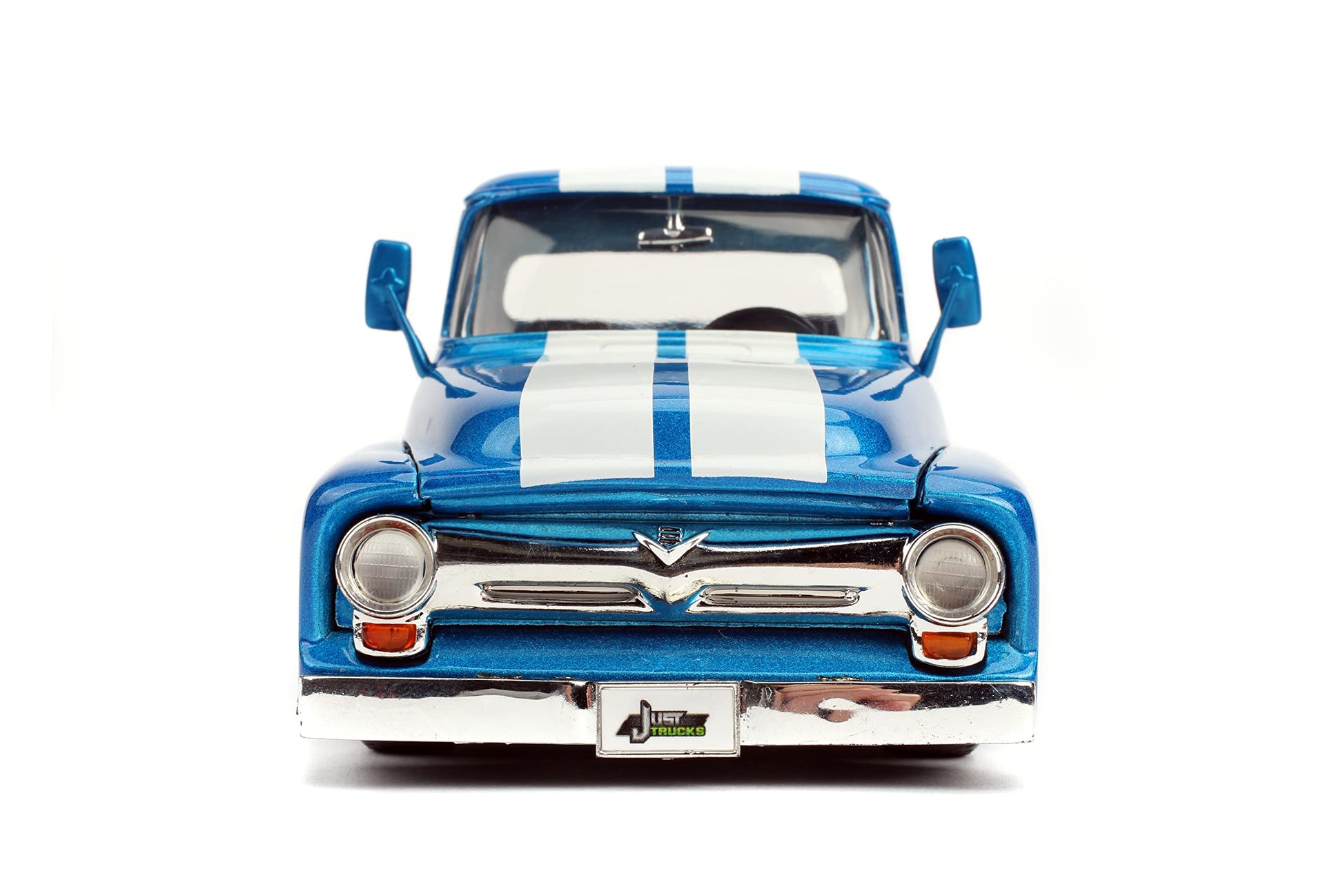 Jada Just Trucks 1:24 1956 Ford F-100 Die-cast Car Blue/White Stripes with Tire Rack, Toys for Kids and Adults
